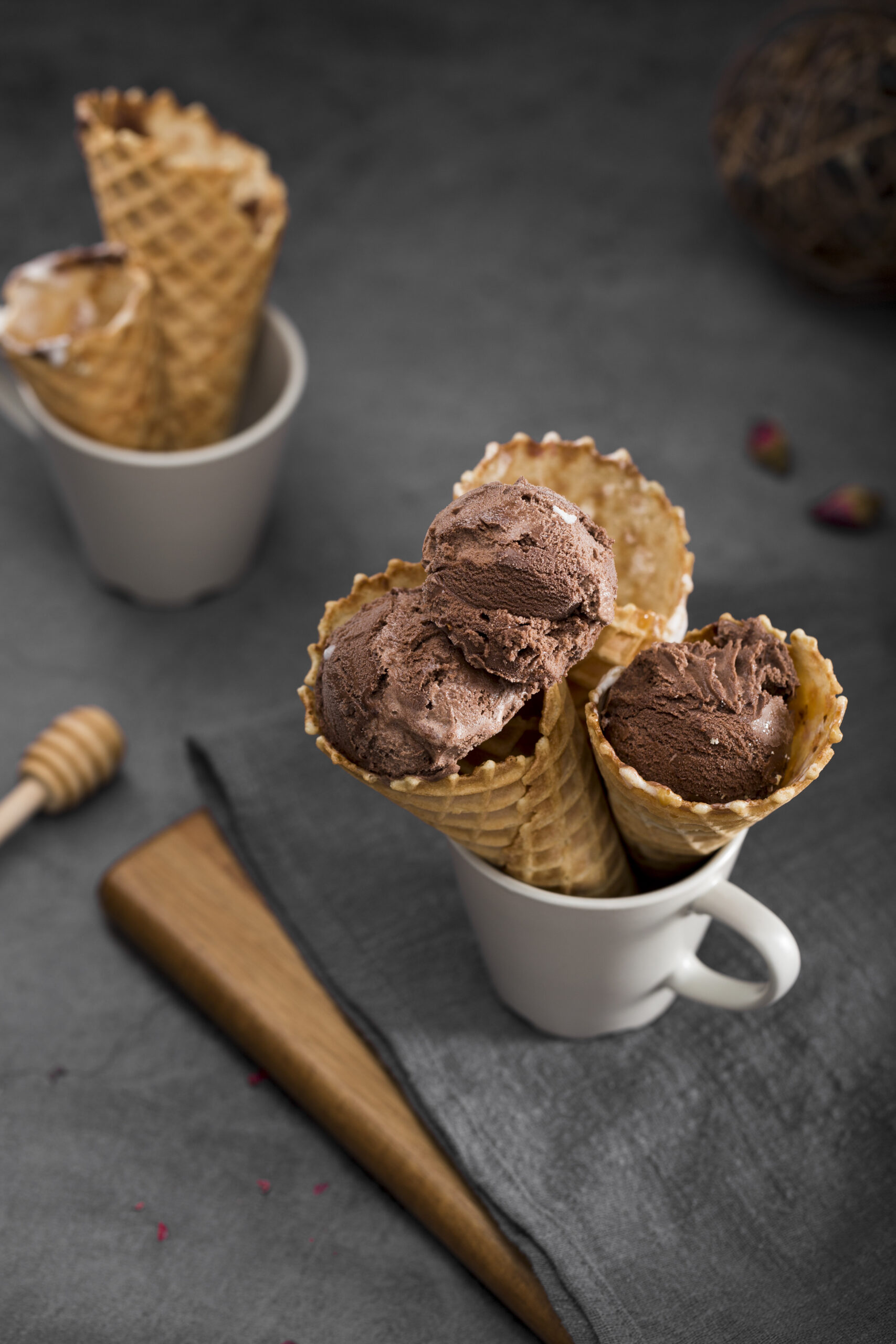 high-angle-cups-with-ice-cream-cones